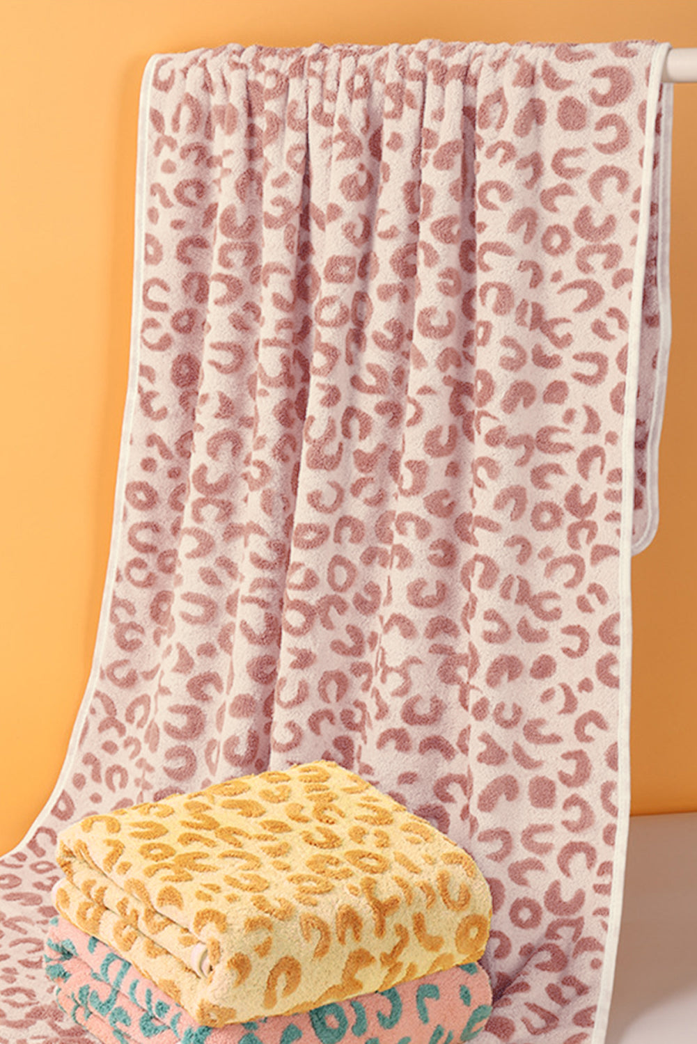 Pink Leopard Print Plush Bath Towel