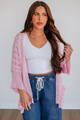 Pink Drop Shoulder Cut-Out Knit Cardigan Tunic