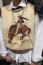 Khaki 2 Fly Buck Yeah Bronc Rider Graphic Sweater Vest | Western Statement Knit