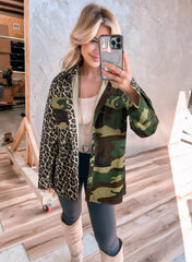 Brown Leopard Camouflage Patchwork Oversized Shacket