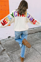 White HOHOHO MERRY CHRISTMAS Chenille Letter Graphic Holiday Sweater
