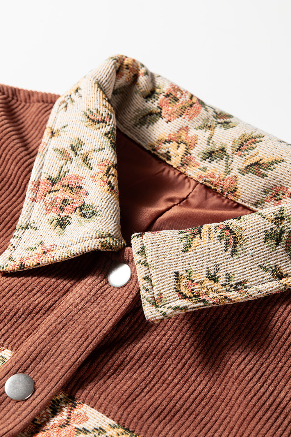 Clay Ribbed Retro Floral Patchwork Jacket