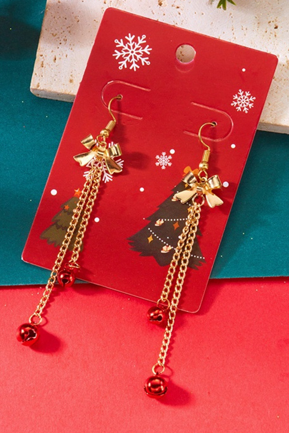 Fiery Red Bow Christmas Jingle Bell Dangle Earring