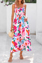 Pink Floral Print Adjustable Straps Smocked High Waist Sundress