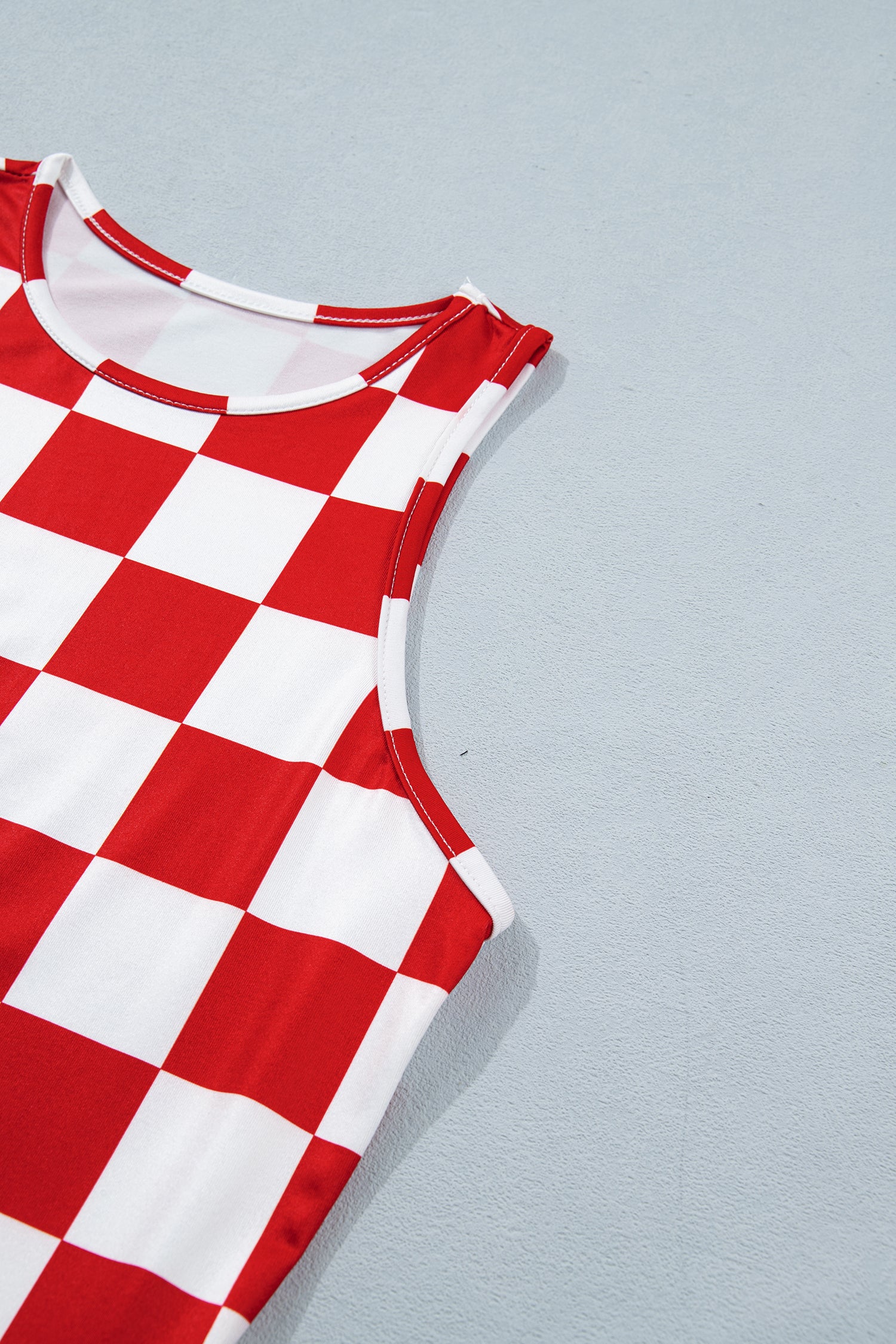 Red Checkerboard Printed Slim Tank Top
