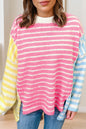 Multicolour Striped Exposed Seam Colorblock Patchwork Plus Size Sweater