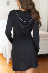 Black Contrast Trim Hooded Lounge Cardigan and Pants Set