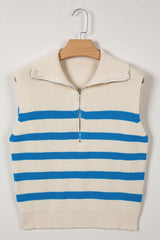 Light Blue Ribbed Half Zip Collared Sweater Vest