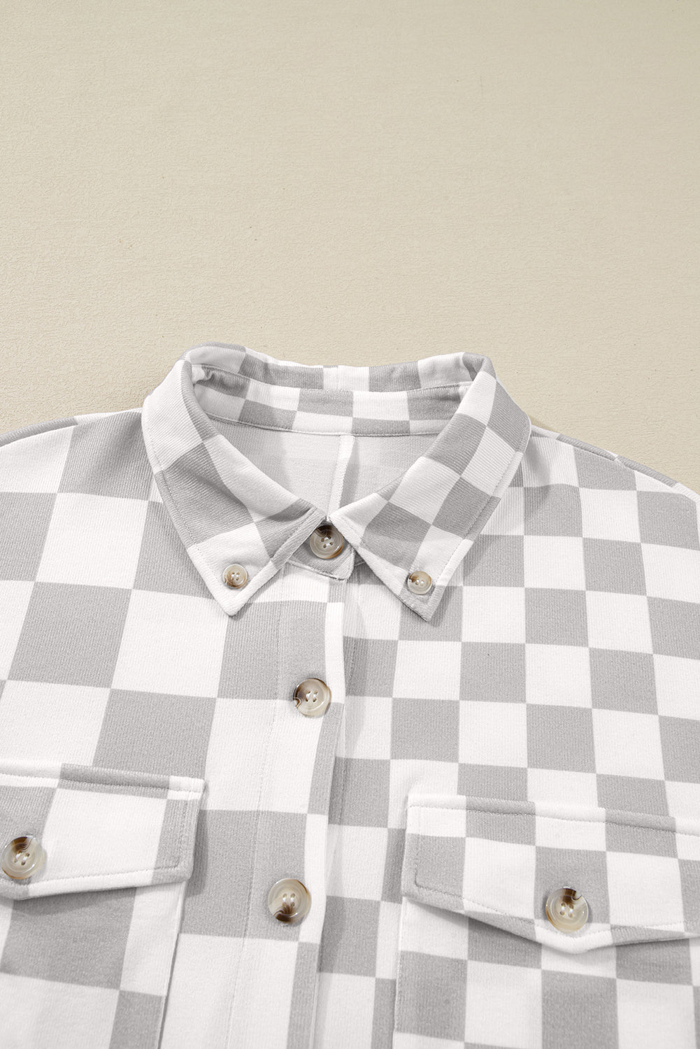 Khaki Checkered Button Down Casual Plus Size Jacket