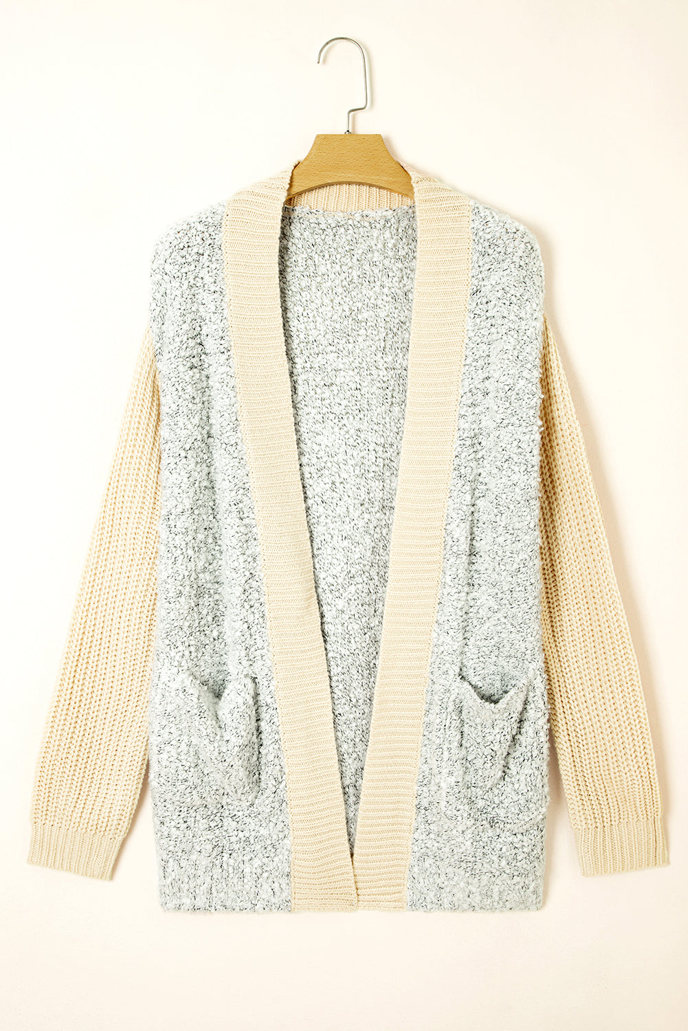 High-rise Patchwork Side Pockets Open Front Cardigan
