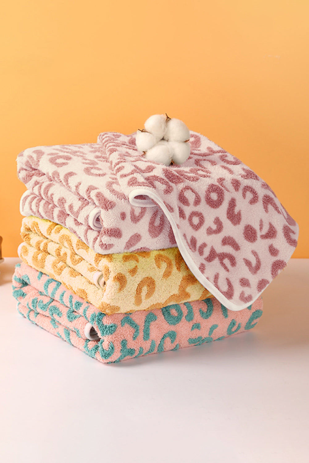 Pink Leopard Print Plush Bath Towel