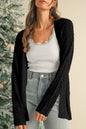 Black Solid Color Hollow Knit Open Front Cardigan