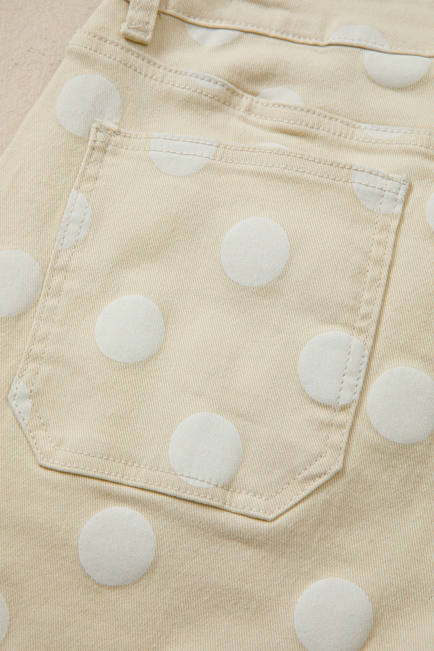 Khaki Polka Dot Print Raw Hem Shift Jeans