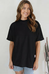 Black Solid Color High Neck Oversize Tee