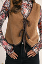 Light French Beige Fleece Tie Front Winter Vest
