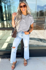 Light Grey Bowknot Applique Cap Sleeve Sweater