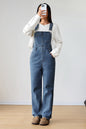 Dark Blue Retro Bib Pocket Buckle Straps Casual Denim Jumpsuit