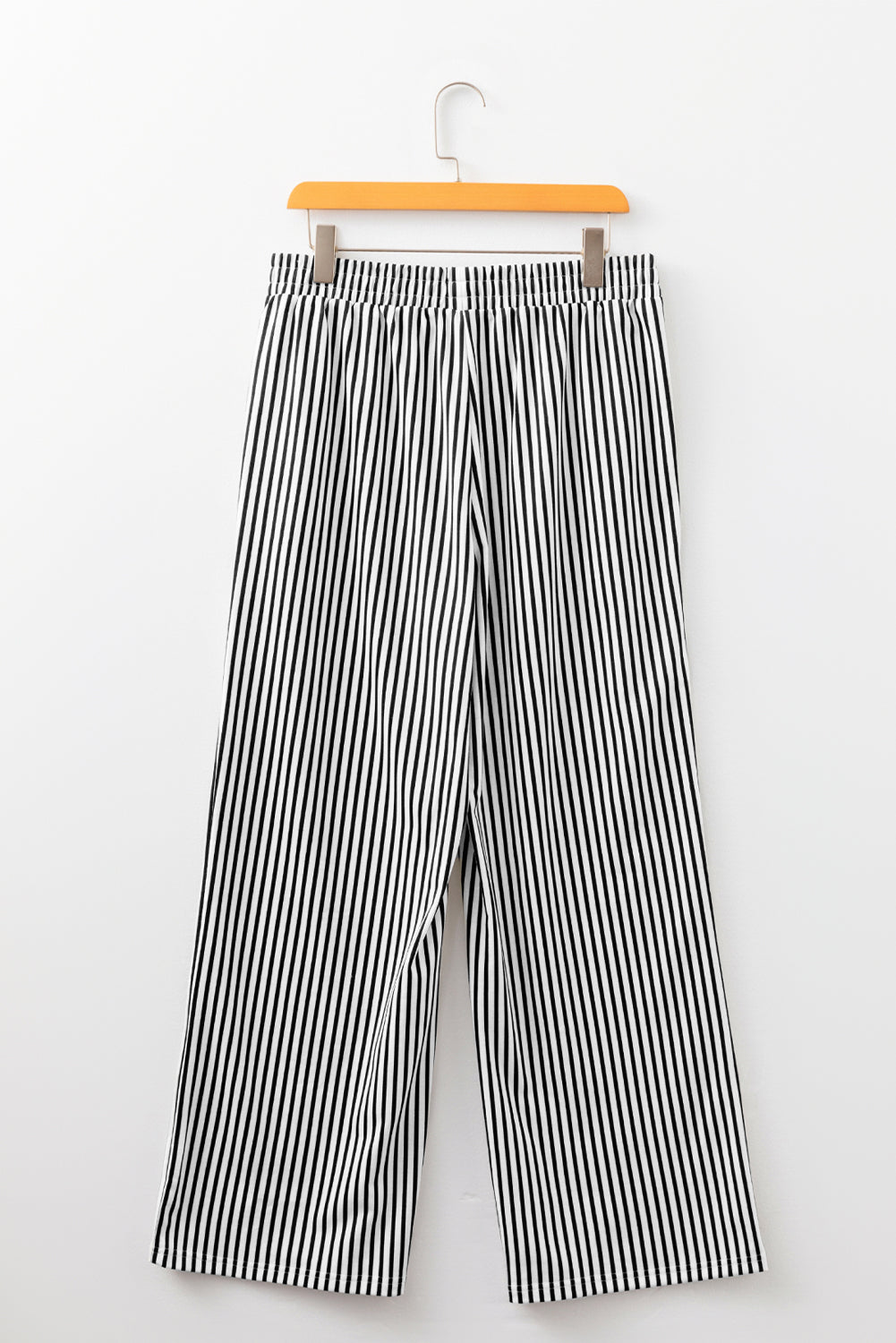 Black Striped Elastic Waistband Pocketed Loose Pants