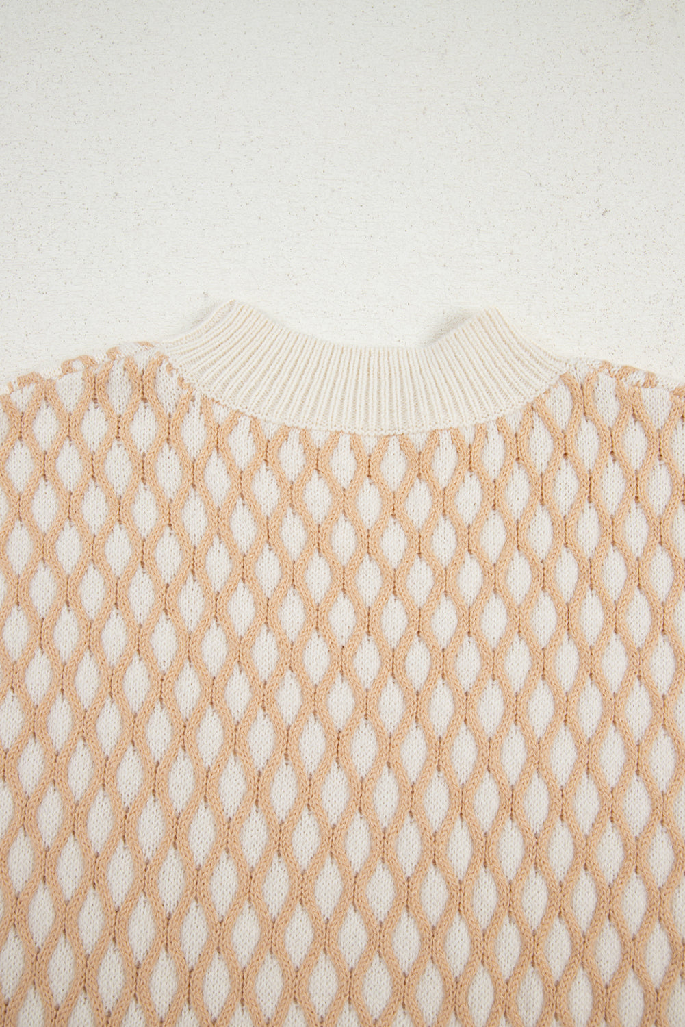 Smoke Gray Checkered Textured Knit Mock Neck Sweater