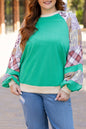 Sky Blue Plaid Floral Patchwork Raglan Sleeve Plus Size Sweatshirt