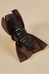 Coffee Solid Color Ribbon Bow Decor Hair Clip