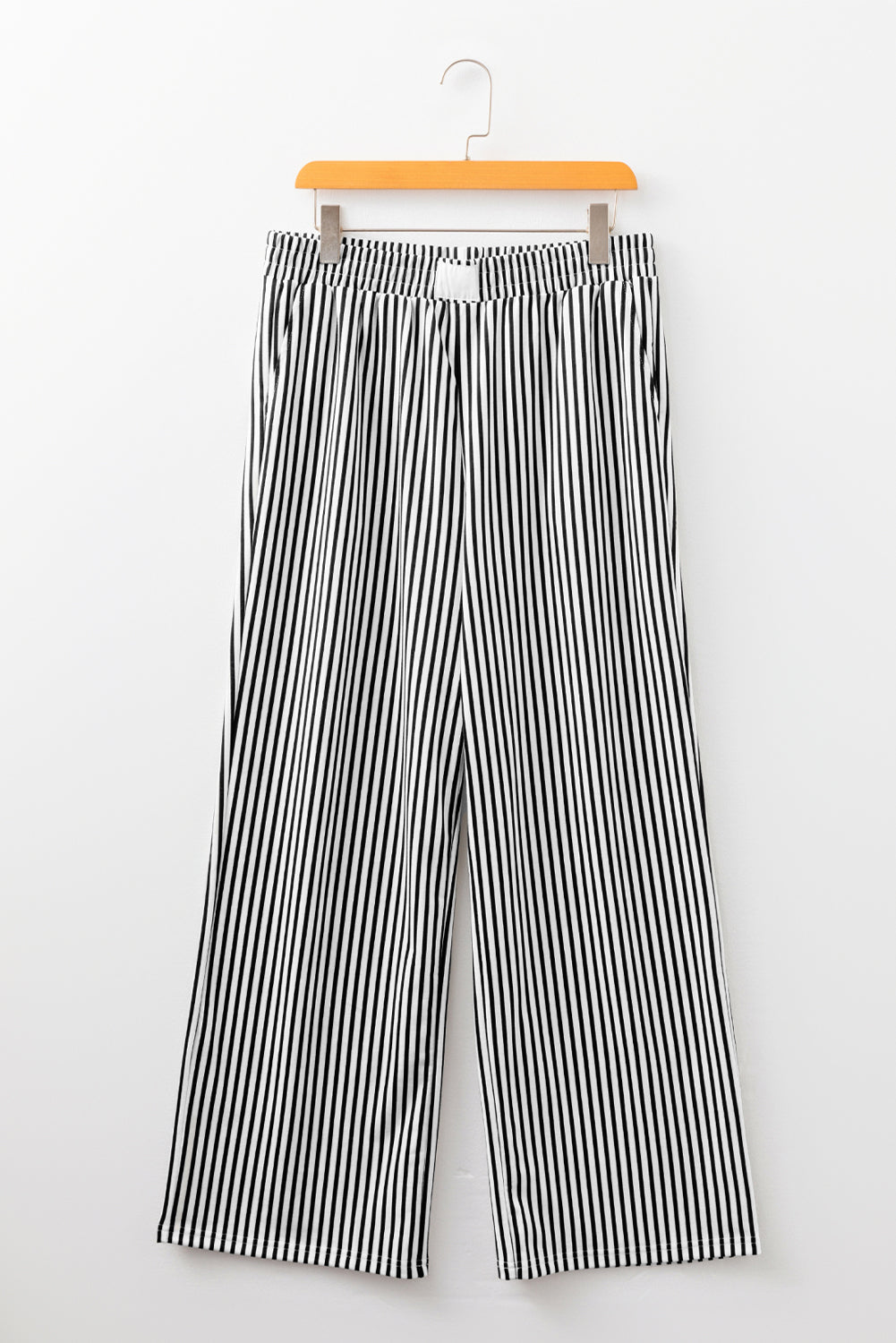Black Striped Elastic Waistband Pocketed Loose Pants