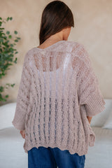 Old Rose Drop Shoulder Cut-Out Knit Cardigan Tunic