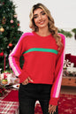 Fiery Red Colorblock Striped Long Sleeve Knit Sweater
