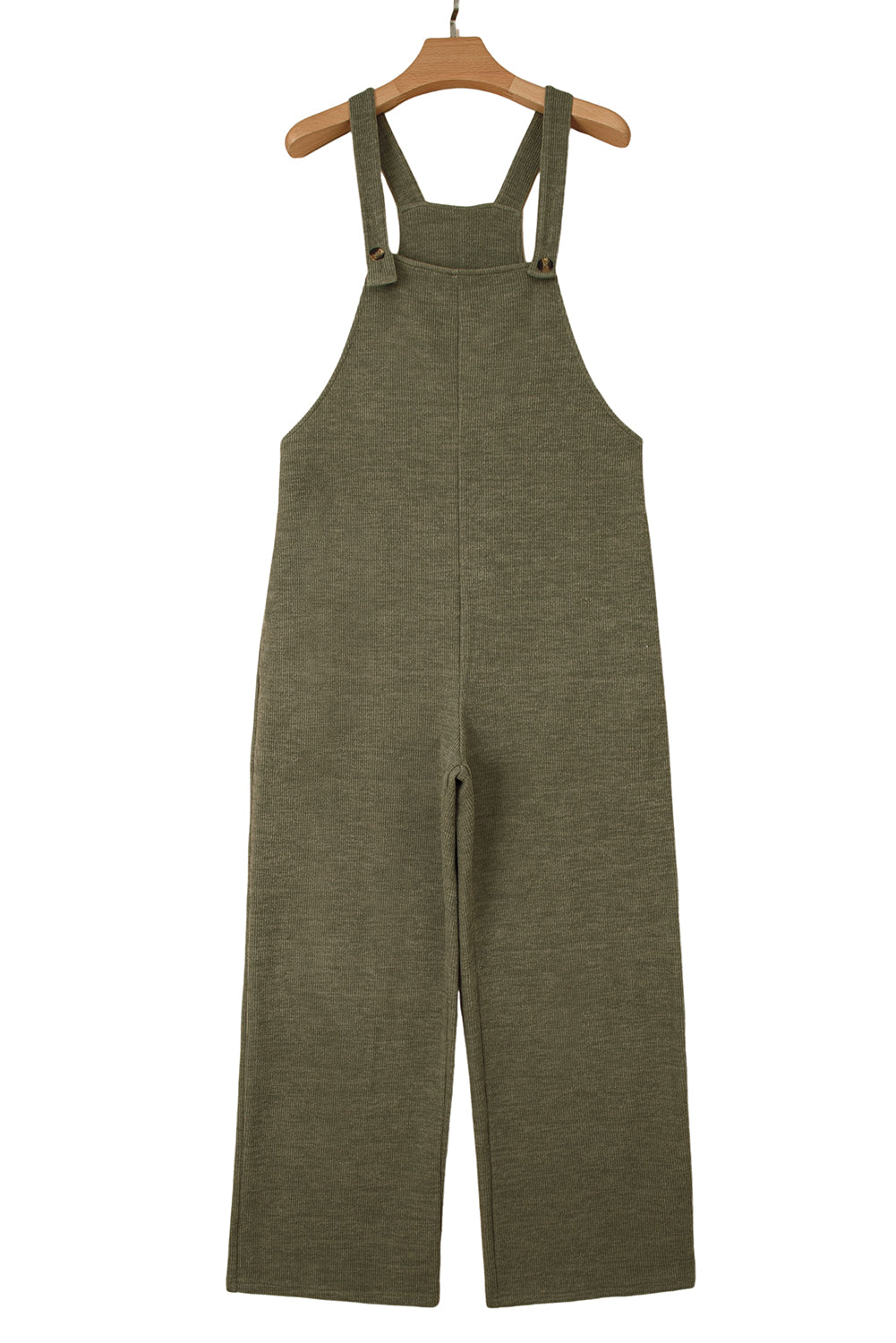 Laurel Green Solid Color Knit Loose Straight Leg Casual Overall Jumpsuit