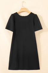 Black Bow Decor Backless Short Sleeve Shift Mini Dress