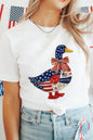White Patriotic Patchwork Print Duck Graphic Tee