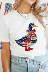 White Patriotic Patchwork Print Duck Graphic Tee