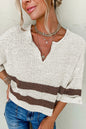 Brown Stripe Cropped Drop Sleeve Sweater