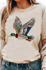 Khaki Flying Mallard Print Crew Neck T Shirt
