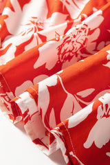Red High Split Floral Tiered Maxi Skirt