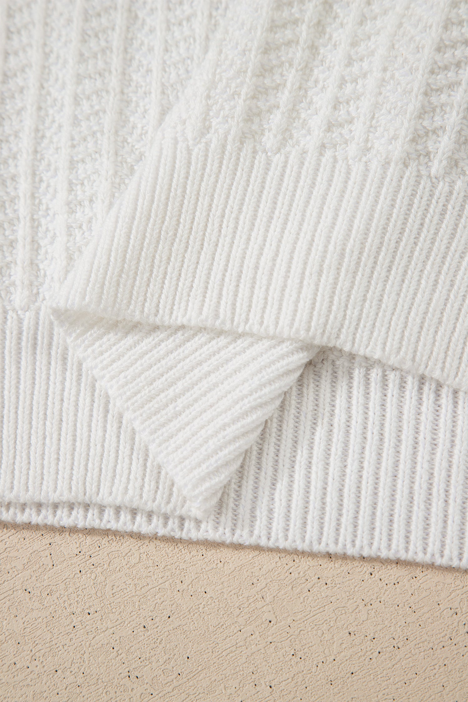 White Sleeveless Round Neck Embroidery Towel Stitch Casual Shift Sweater Vest