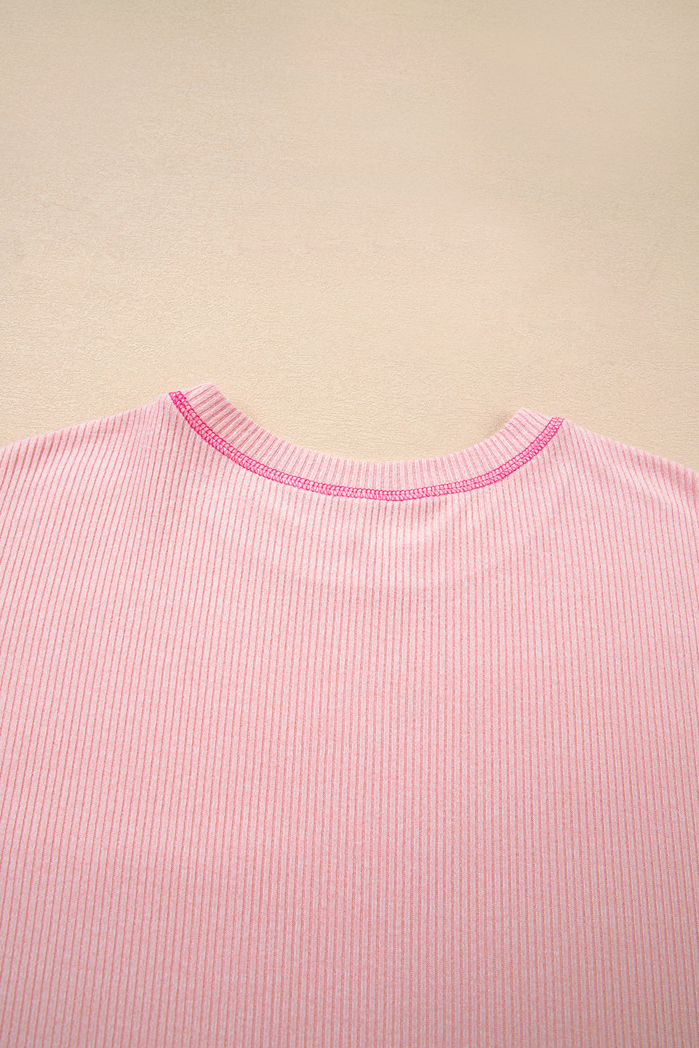 Bonbon Ribbed Exposed Seam Chest Pocket Plus Size Long Sleeve Top