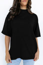 Black Solid Color High Neck Oversize Tee
