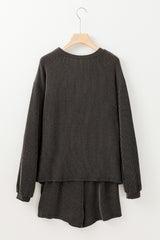 Carbon Grey Corded Long Sleeve Top and High Waist Shorts Set