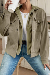 Laurel Green Solid Color Textured Patchwork Flap Pocket Shacket