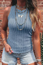 Sky Blue Slim Ribbed Mineral Wash Tank Top