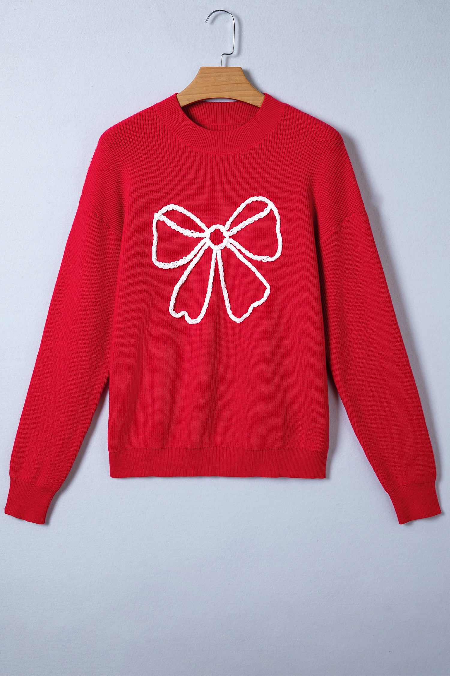 Fiery Red Braided Bow Pattern Sweater