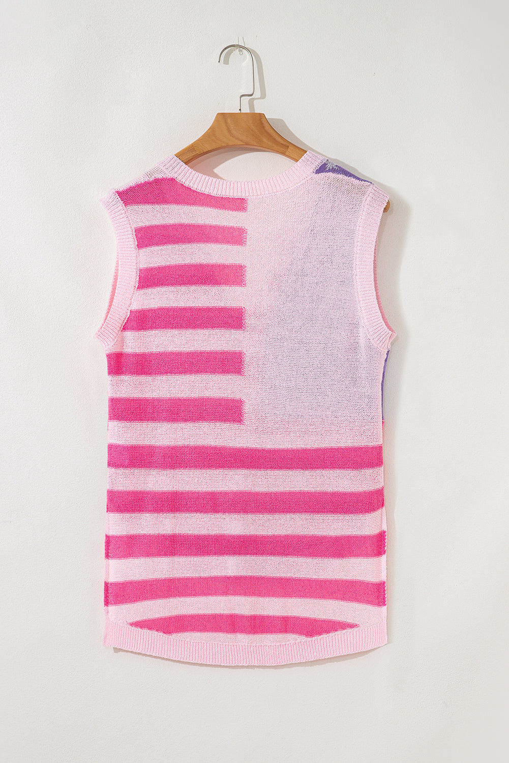 Pink Stripe USA Flag Notched Neckline Loose Knit Vest