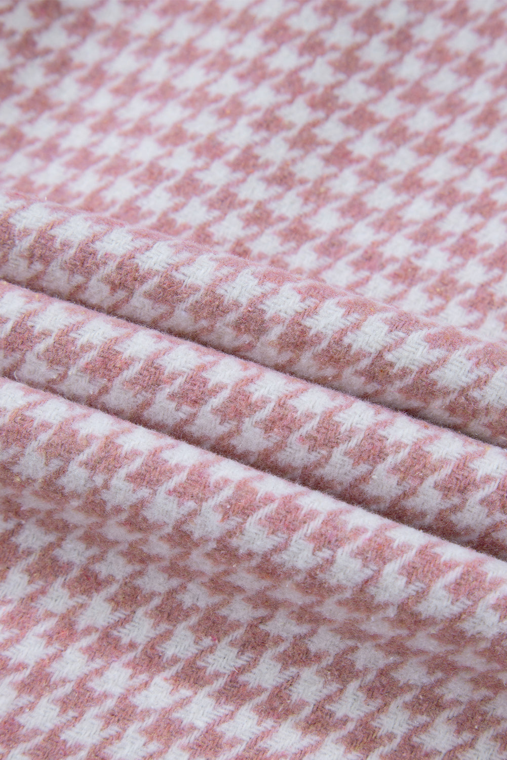 Pink Houndstooth Textured Patchwork Loose Shacket