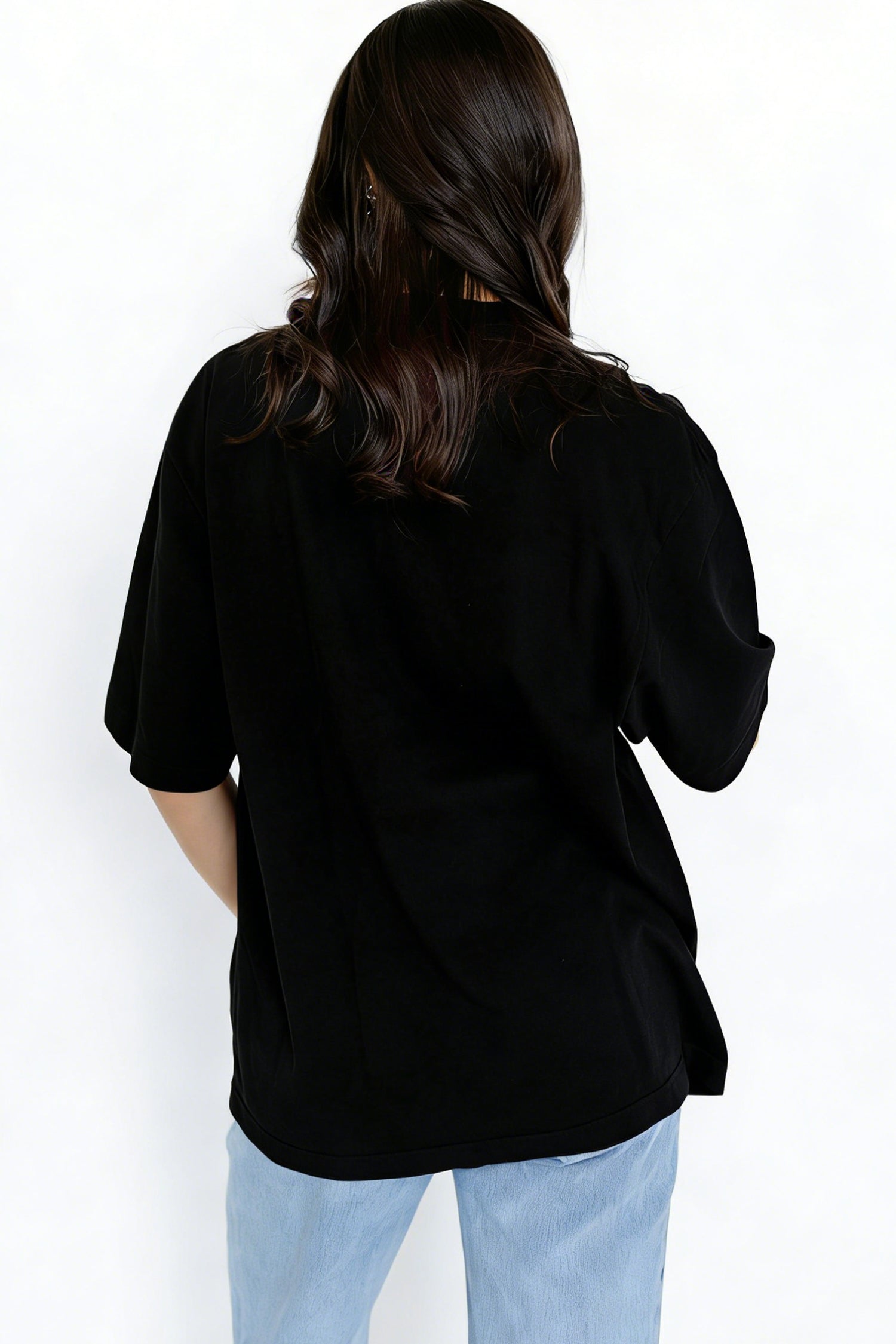 Black Solid Color High Neck Oversize Tee