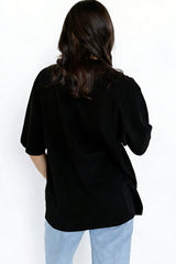 Black Solid Color High Neck Oversize Tee