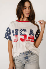 Jet Stream Flag Print USA Graphic Patchwork Casual Tee