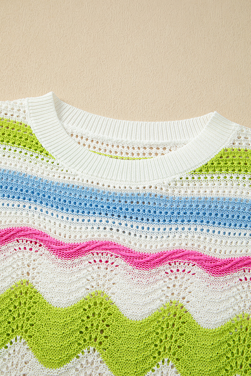 White Color Block Ruffled Short Sleeve Knitted T Shirt