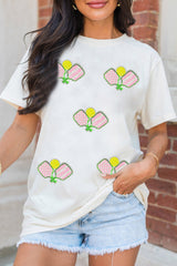 White Sequin Pickleball Graphic Summer Athleisure Tee