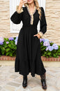 Black Leopard Contrast Color Ruffle Bracelet Sleeve Midi Dress